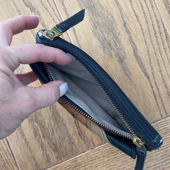 Fossil Preston Flap Clutch Leather Wallet Chevron Patchwork - Picture 4 of 8